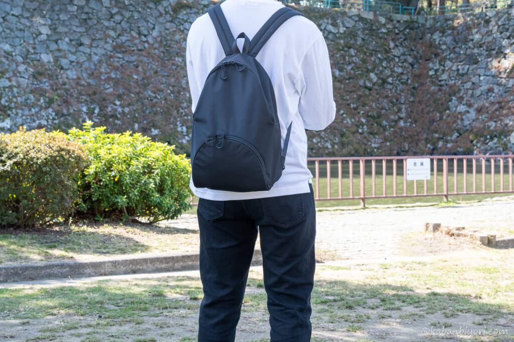 背負った様子 斜めから